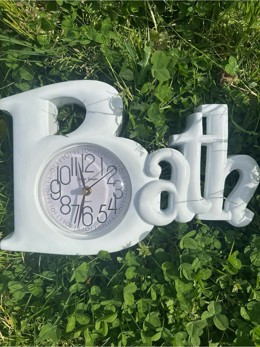 White Bath Wall Clock and Sign - 'Bath' Decor